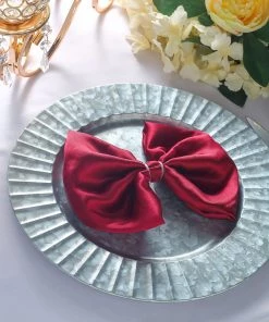 HIER_4700 4 Pack | 13" Silver Galvanized Metal Charger Plates With Ruffled Rim