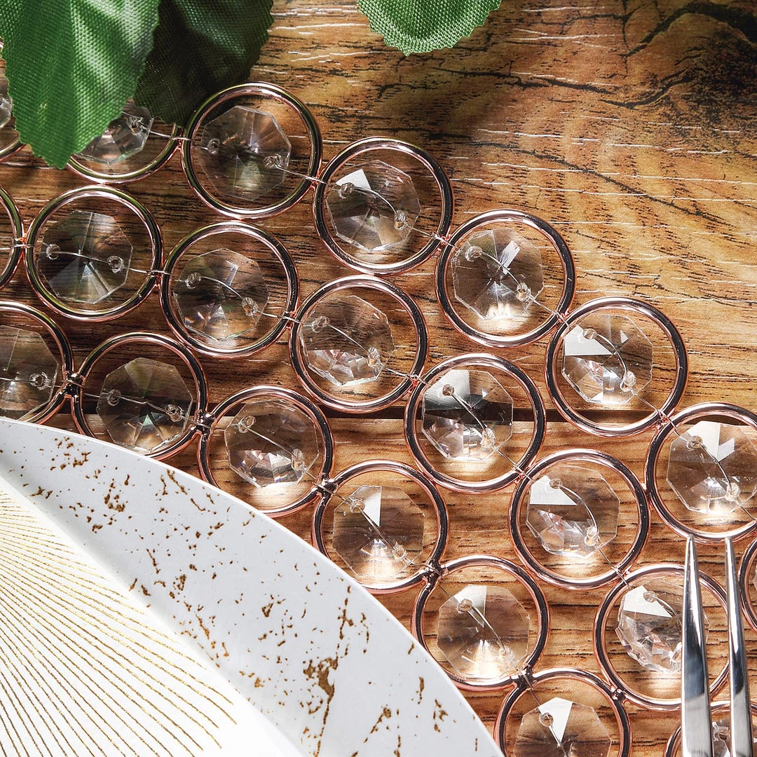 HIER_4700 Disposable Dinnerware 14" Blush/Rose Gold Wired Metal Acrylic Crystal Beaded Charger Plate 14 HIER_4700 Disposable Dinnerware 14" Blush/Rose Gold Wired Metal Acrylic Crystal Beaded Charger Plate