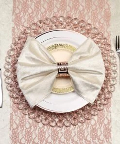 HIER_4700 Disposable Dinnerware 14" Blush/Rose Gold Wired Metal Acrylic Crystal Beaded Charger Plate 30 HIER_4700 Disposable Dinnerware 14
