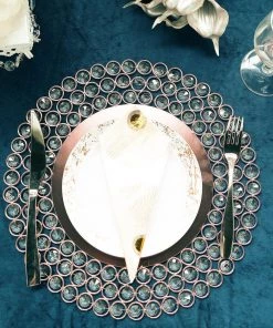 HIER_4700 Disposable Dinnerware 14" Blush/Rose Gold Wired Metal Acrylic Crystal Beaded Charger Plate 32 HIER_4700 Disposable Dinnerware 14
