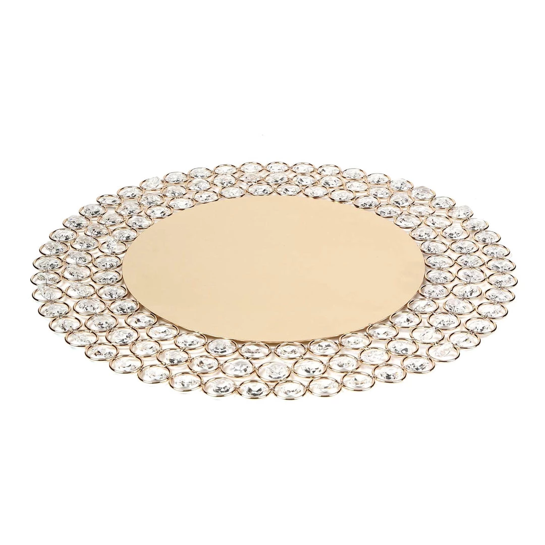 HIER_4700 14" Gold Wired Metal Acrylic Crystal Beaded Charger Plate 19 HIER_4700 14" Gold Wired Metal Acrylic Crystal Beaded Charger Plate