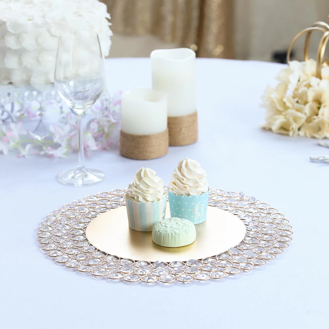 HIER_4700 14" Gold Wired Metal Acrylic Crystal Beaded Charger Plate 15 HIER_4700 14" Gold Wired Metal Acrylic Crystal Beaded Charger Plate