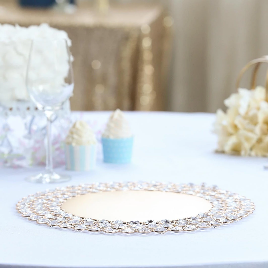 HIER_4700 14" Gold Wired Metal Acrylic Crystal Beaded Charger Plate 17 HIER_4700 14" Gold Wired Metal Acrylic Crystal Beaded Charger Plate