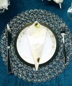 HIER_4700 14" Gold Wired Metal Acrylic Crystal Beaded Charger Plate 29 HIER_4700 14