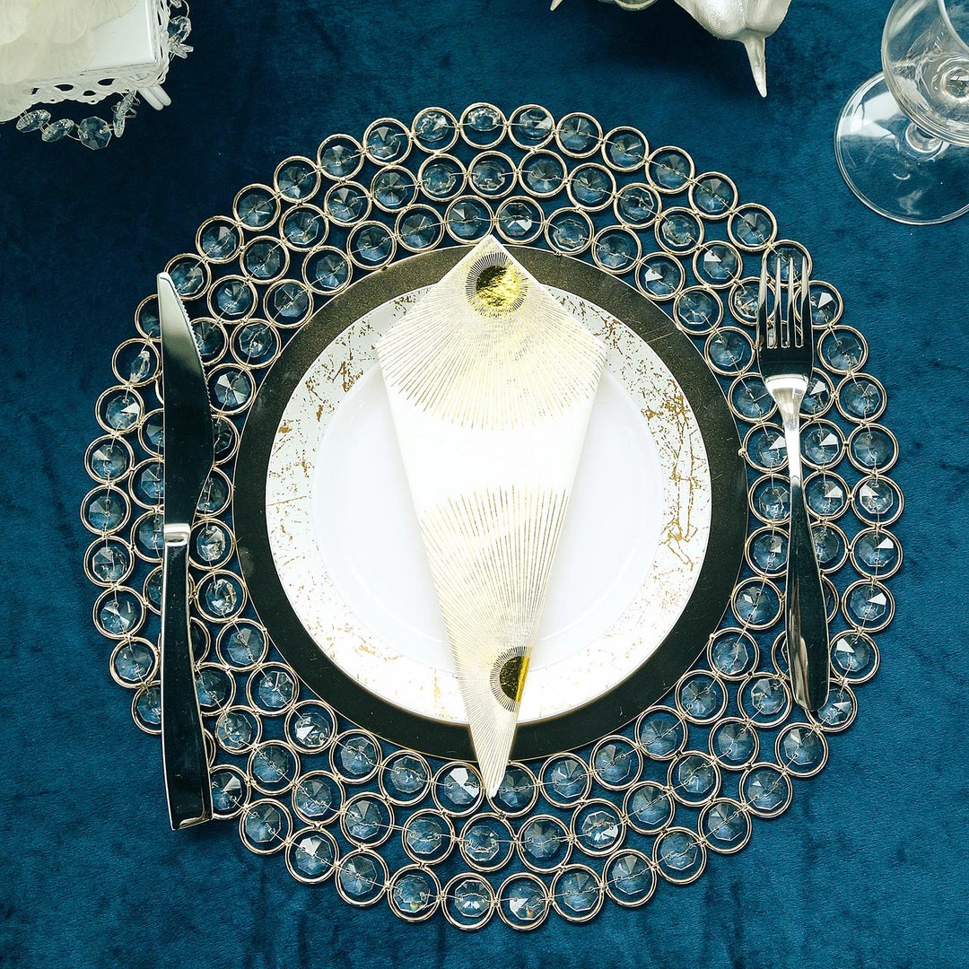 HIER_4700 14" Gold Wired Metal Acrylic Crystal Beaded Charger Plate 9 HIER_4700 14" Gold Wired Metal Acrylic Crystal Beaded Charger Plate