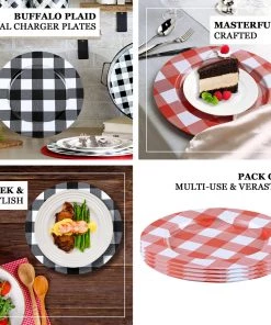 HIER_4710 4 Pack | 13" Red/White Buffalo Plaid Metal Charger Plates, Checkered Picnic Dinner Charger Plates 16 HIER_4710 4 Pack | 13