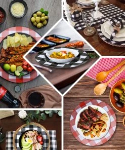 HIER_4710 4 Pack | 13" Red/White Buffalo Plaid Metal Charger Plates, Checkered Picnic Dinner Charger Plates 17 HIER_4710 4 Pack | 13