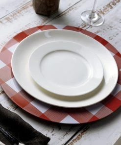 HIER_4710 4 Pack | 13" Red/White Buffalo Plaid Metal Charger Plates, Checkered Picnic Dinner Charger Plates 18 HIER_4710 4 Pack | 13