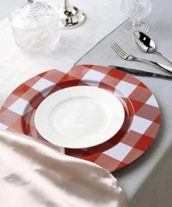 HIER_4710 4 Pack | 13" Red/White Buffalo Plaid Metal Charger Plates, Checkered Picnic Dinner Charger Plates 21 HIER_4710 4 Pack | 13