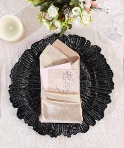 HIER_4710 Disposable Dinnerware 6 Pack | 13" Black Round Reef Acrylic Plastic Charger Plates, Dinner Charger Plates