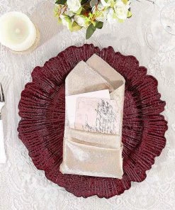 HIER_4710 Disposable Dinnerware 6 Pack | 13" Burgundy Round Reef Acrylic Plastic Charger Plates, Dinner Charger Plates