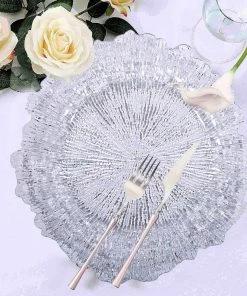 HIER_4710 6 Pack | 13" Clear Round Reef Acrylic Plastic Charger Plates, Dinner Charger Plates Disposable Dinnerware