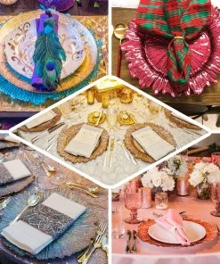 HIER_4700 Disposable Dinnerware 6 Pack | 13" Silver Round Reef Acrylic Plastic Charger Plates, Dinner Charger Plates 16 HIER_4700 Disposable Dinnerware 6 Pack | 13