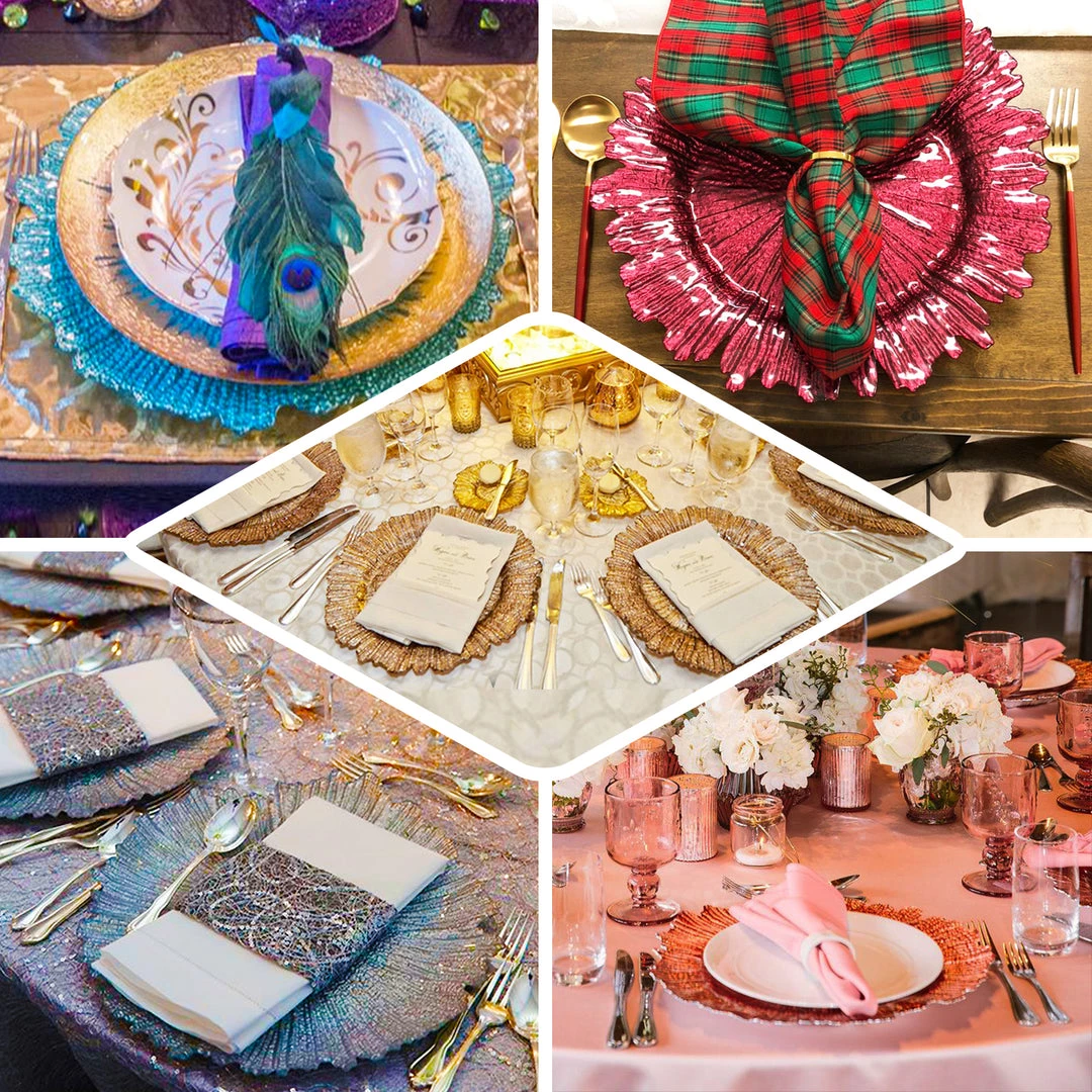 HIER_4700 Disposable Dinnerware 6 Pack | 13" Silver Round Reef Acrylic Plastic Charger Plates, Dinner Charger Plates 5 HIER_4700 Disposable Dinnerware 6 Pack | 13" Silver Round Reef Acrylic Plastic Charger Plates, Dinner Charger Plates