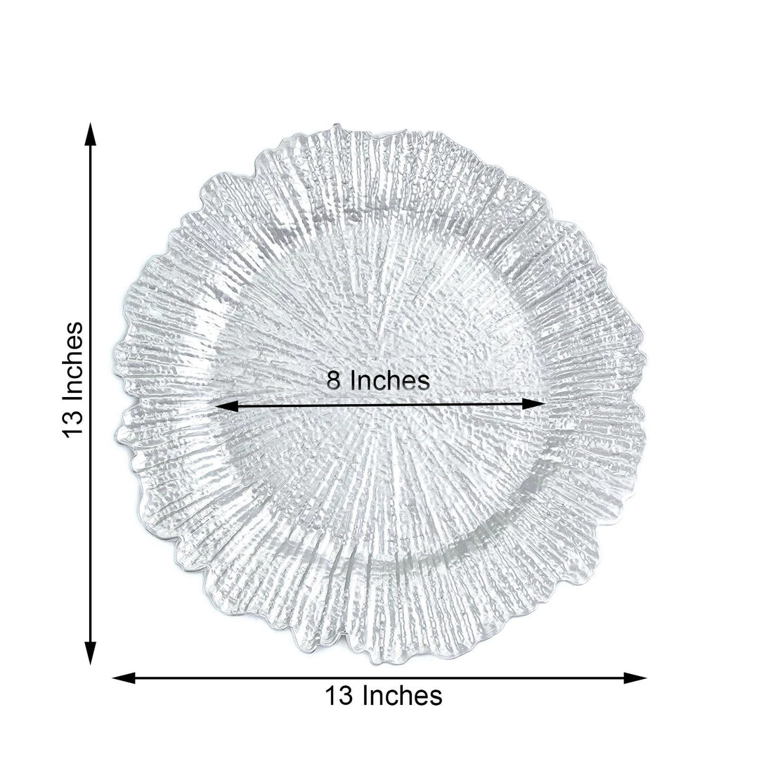 HIER_4700 Disposable Dinnerware 6 Pack | 13" Silver Round Reef Acrylic Plastic Charger Plates, Dinner Charger Plates 3 HIER_4700 Disposable Dinnerware 6 Pack | 13" Silver Round Reef Acrylic Plastic Charger Plates, Dinner Charger Plates