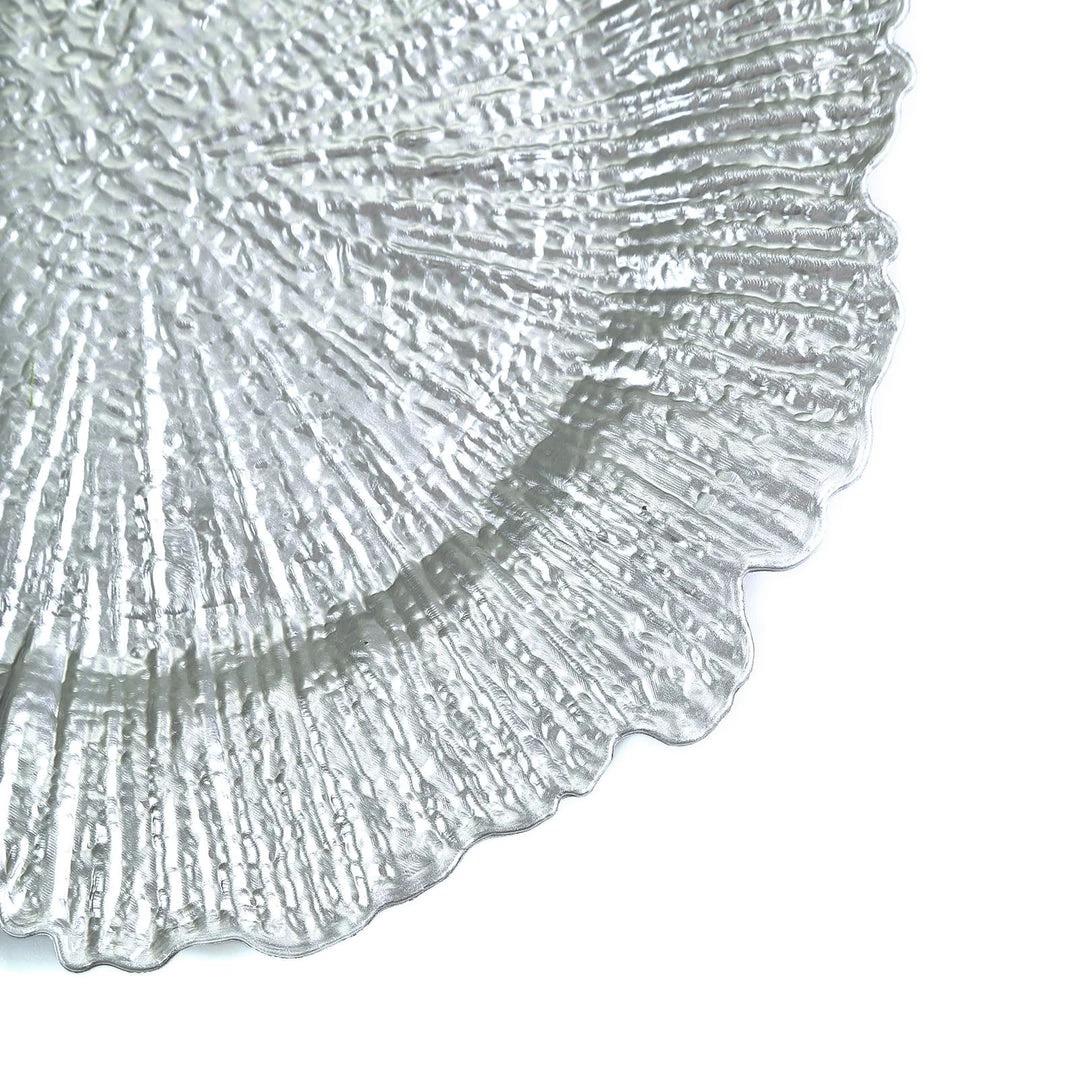 HIER_4700 Disposable Dinnerware 6 Pack | 13" Silver Round Reef Acrylic Plastic Charger Plates, Dinner Charger Plates 10 HIER_4700 Disposable Dinnerware 6 Pack | 13" Silver Round Reef Acrylic Plastic Charger Plates, Dinner Charger Plates
