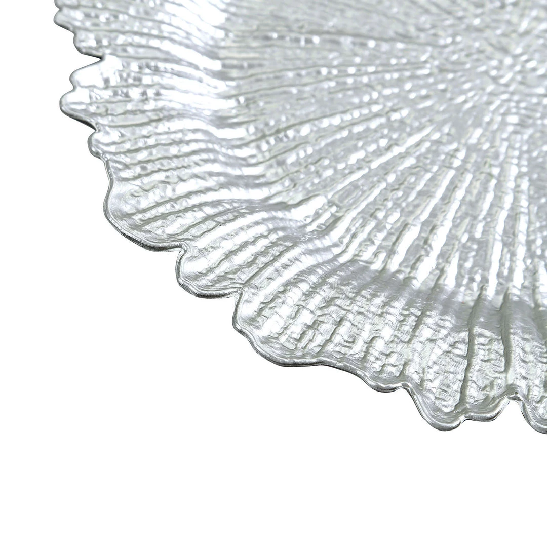 HIER_4700 Disposable Dinnerware 6 Pack | 13" Silver Round Reef Acrylic Plastic Charger Plates, Dinner Charger Plates 11 HIER_4700 Disposable Dinnerware 6 Pack | 13" Silver Round Reef Acrylic Plastic Charger Plates, Dinner Charger Plates