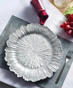 HIER_4700 Disposable Dinnerware 6 Pack | 13" Silver Round Reef Acrylic Plastic Charger Plates, Dinner Charger Plates 17 HIER_4700 Disposable Dinnerware 6 Pack | 13