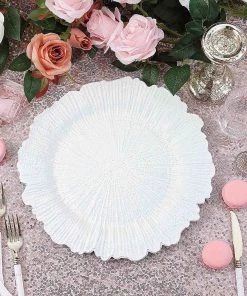 HIER_4710 Disposable Dinnerware 6 Pack | 13" White Round Reef Acrylic Plastic Charger Plates, Dinner Charger Plates