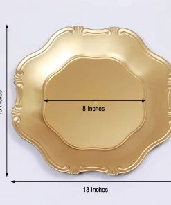 HIER_4710 6 Pack | 13" Gold Baroque Scalloped Acrylic Plastic Charger Plates, Hexagon Charger Plates Disposable Dinnerware 15 HIER_4710 6 Pack | 13