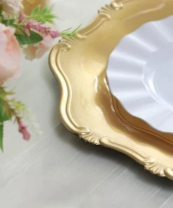 HIER_4710 6 Pack | 13" Gold Baroque Scalloped Acrylic Plastic Charger Plates, Hexagon Charger Plates Disposable Dinnerware 18 HIER_4710 6 Pack | 13