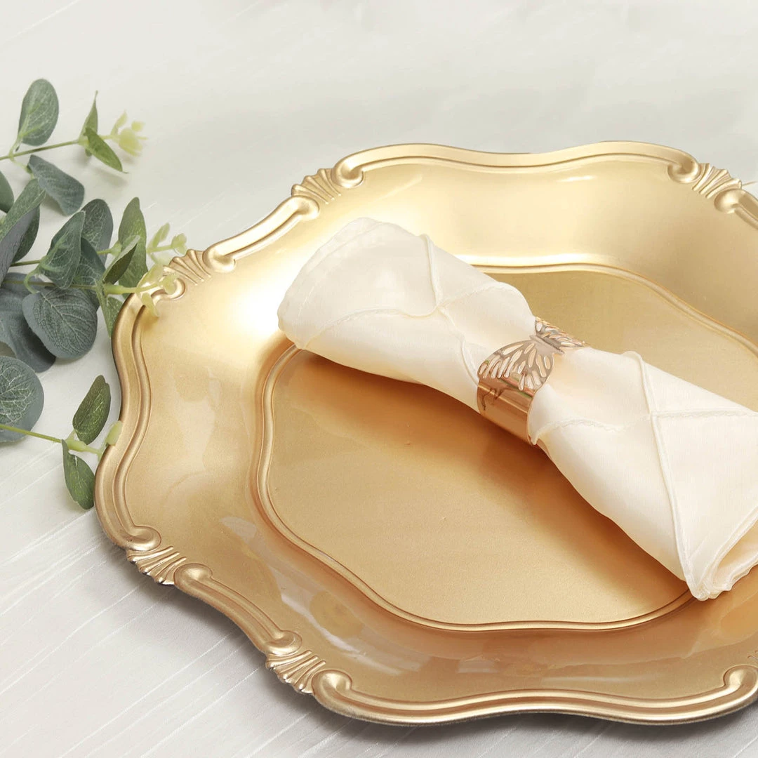 HIER_4710 6 Pack | 13" Gold Baroque Scalloped Acrylic Plastic Charger Plates, Hexagon Charger Plates Disposable Dinnerware 8 HIER_4710 6 Pack | 13" Gold Baroque Scalloped Acrylic Plastic Charger Plates, Hexagon Charger Plates Disposable Dinnerware