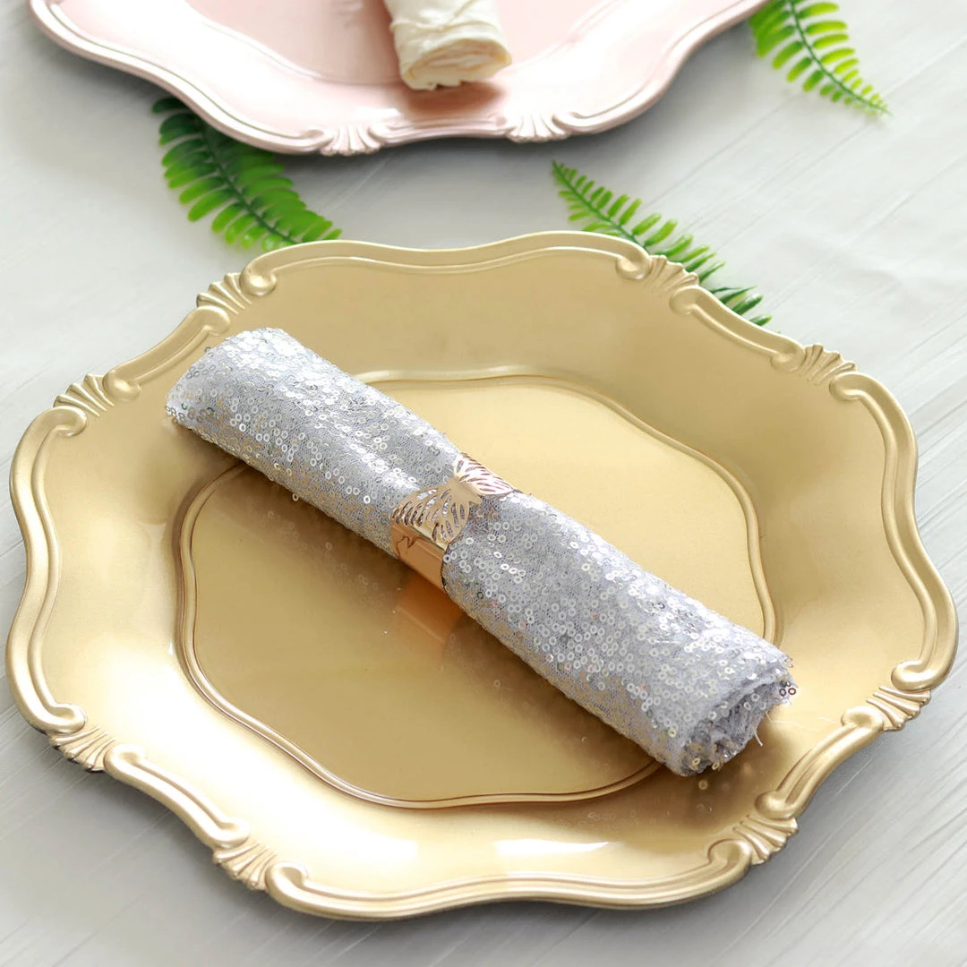 HIER_4710 6 Pack | 13" Gold Baroque Scalloped Acrylic Plastic Charger Plates, Hexagon Charger Plates Disposable Dinnerware 10 HIER_4710 6 Pack | 13" Gold Baroque Scalloped Acrylic Plastic Charger Plates, Hexagon Charger Plates Disposable Dinnerware