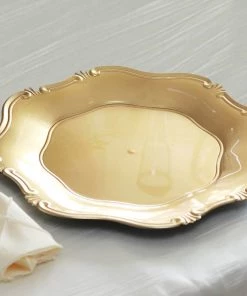HIER_4710 6 Pack | 13" Gold Baroque Scalloped Acrylic Plastic Charger Plates, Hexagon Charger Plates Disposable Dinnerware 23 HIER_4710 6 Pack | 13