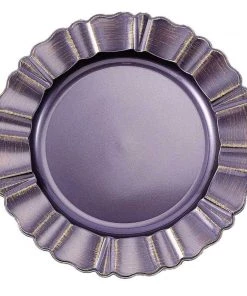 HIER_4710 6 Pack | 13" Round Purple Acrylic Plastic Charger Plates With Gold Brushed Wavy Scalloped Rim Disposable Dinnerware 26 HIER_4710 6 Pack | 13