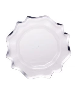 HIER_4710 6 Pack | 13" Silver Scalloped Edge Clear Acrylic Plastic Charger Plates, Round Dinner Charger Plates 27 HIER_4710 6 Pack | 13