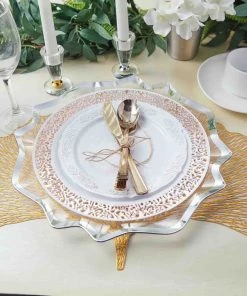 HIER_4710 6 Pack | 13" Silver Scalloped Edge Clear Acrylic Plastic Charger Plates, Round Dinner Charger Plates 19 HIER_4710 6 Pack | 13