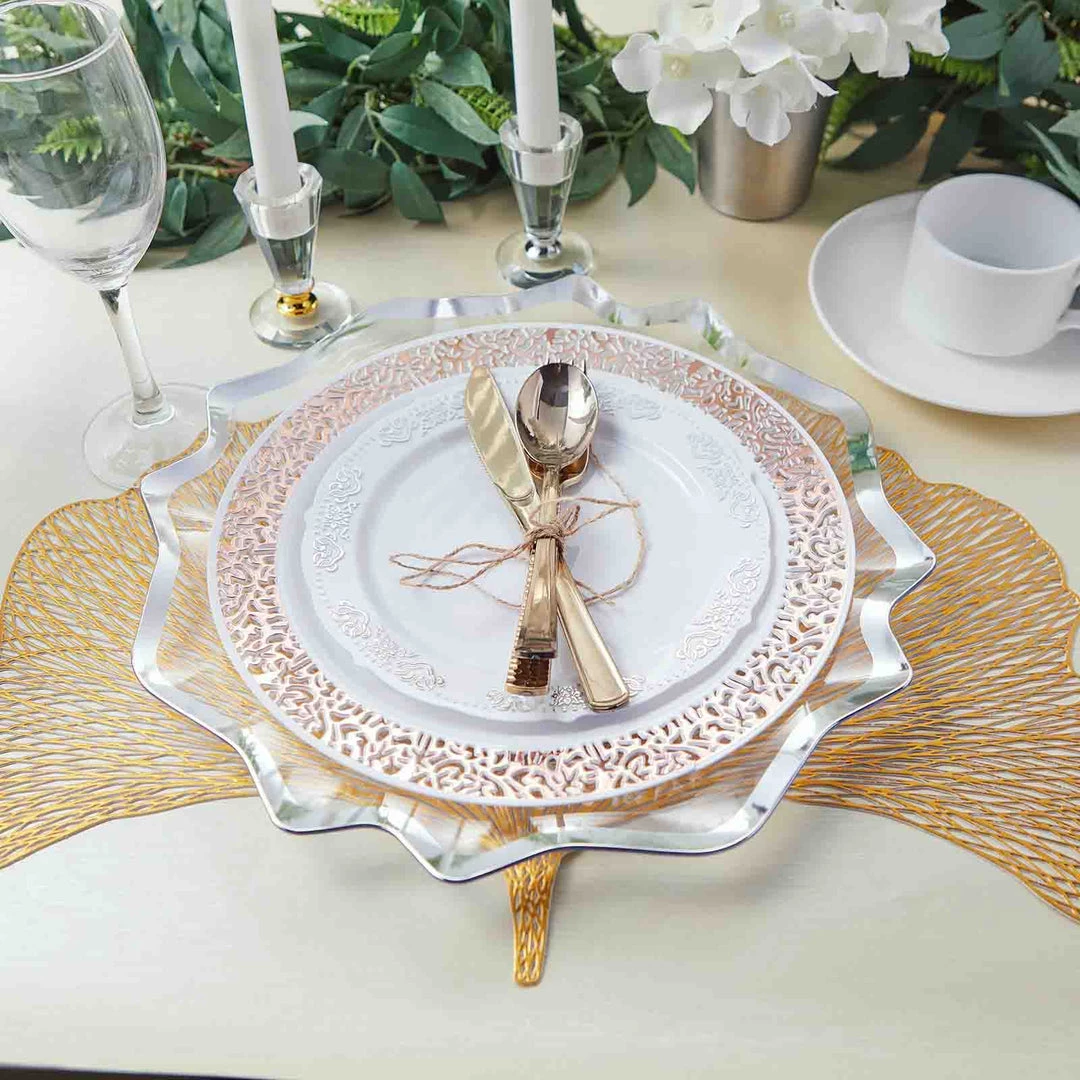 HIER_4710 6 Pack | 13" Silver Scalloped Edge Clear Acrylic Plastic Charger Plates, Round Dinner Charger Plates 6 HIER_4710 6 Pack | 13" Silver Scalloped Edge Clear Acrylic Plastic Charger Plates, Round Dinner Charger Plates