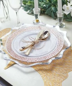 HIER_4710 6 Pack | 13" Silver Scalloped Edge Clear Acrylic Plastic Charger Plates, Round Dinner Charger Plates 21 HIER_4710 6 Pack | 13