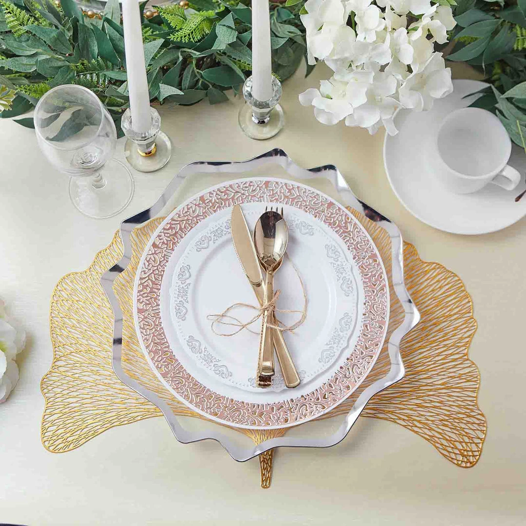 HIER_4710 6 Pack | 13" Silver Scalloped Edge Clear Acrylic Plastic Charger Plates, Round Dinner Charger Plates 12 HIER_4710 6 Pack | 13" Silver Scalloped Edge Clear Acrylic Plastic Charger Plates, Round Dinner Charger Plates