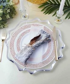 HIER_4710 6 Pack | 13" Silver Scalloped Edge Clear Acrylic Plastic Charger Plates, Round Dinner Charger Plates