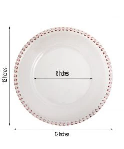 HIER_4710 6 Pack | 12" Clear/Rose Gold Acrylic Beaded Rim Round Charger Plates Disposable Dinnerware 13 HIER_4710 6 Pack | 12