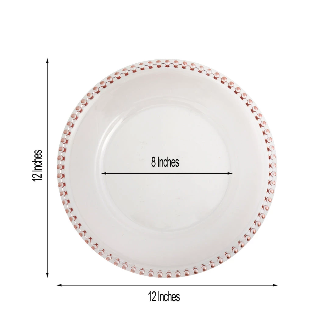 HIER_4710 6 Pack | 12" Clear/Rose Gold Acrylic Beaded Rim Round Charger Plates Disposable Dinnerware 3 HIER_4710 6 Pack | 12" Clear/Rose Gold Acrylic Beaded Rim Round Charger Plates Disposable Dinnerware