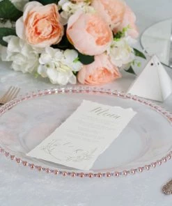 HIER_4710 6 Pack | 12" Clear/Rose Gold Acrylic Beaded Rim Round Charger Plates Disposable Dinnerware 18 HIER_4710 6 Pack | 12