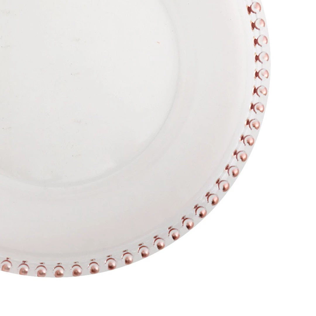 HIER_4710 6 Pack | 12" Clear/Rose Gold Acrylic Beaded Rim Round Charger Plates Disposable Dinnerware 10 HIER_4710 6 Pack | 12" Clear/Rose Gold Acrylic Beaded Rim Round Charger Plates Disposable Dinnerware