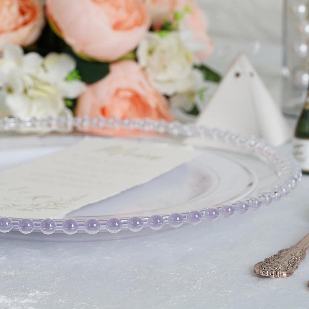 HIER_4710 6 Pack | 12" Clear Acrylic Plastic Beaded Rim Round Charger Plates Disposable Dinnerware 7 HIER_4710 6 Pack | 12" Clear Acrylic Plastic Beaded Rim Round Charger Plates Disposable Dinnerware