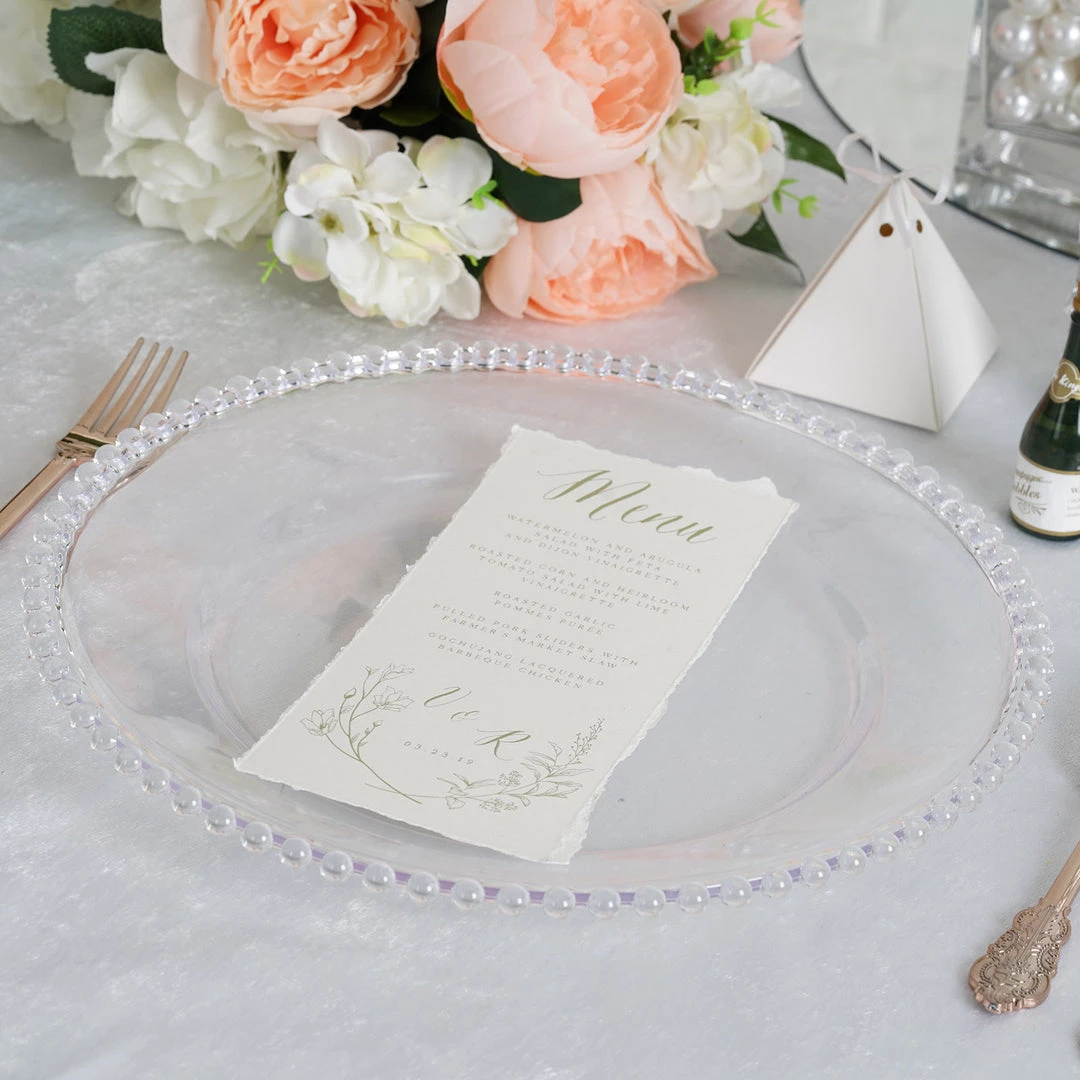 HIER_4710 6 Pack | 12" Clear Acrylic Plastic Beaded Rim Round Charger Plates Disposable Dinnerware 8 HIER_4710 6 Pack | 12" Clear Acrylic Plastic Beaded Rim Round Charger Plates Disposable Dinnerware