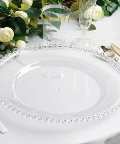 HIER_4710 6 Pack | 12" Clear Acrylic Plastic Beaded Rim Round Charger Plates Disposable Dinnerware 16 HIER_4710 6 Pack | 12