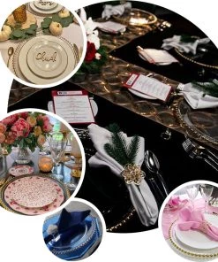 HIER_4710 6 Pack | 12" Clear/Rose Gold Acrylic Beaded Rim Round Charger Plates Disposable Dinnerware 15 HIER_4710 6 Pack | 12