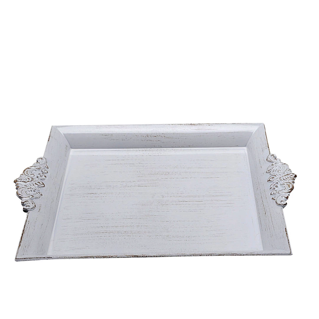 HIER_4730 Disposable Dinnerware 2 Pack | 10" Antique White Wash Square Decorative Acrylic Serving Trays With Embossed Rims 15 HIER_4730 Disposable Dinnerware 2 Pack | 10" Antique White Wash Square Decorative Acrylic Serving Trays With Embossed Rims