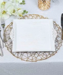 HIER_4730 Disposable Dinnerware 2 Pack | 10" Antique White Wash Square Decorative Acrylic Serving Trays With Embossed Rims