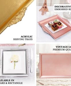 HIER_4730 Disposable Dinnerware 2 Pack | 10" Antique White Wash Square Decorative Acrylic Serving Trays With Embossed Rims 20 HIER_4730 Disposable Dinnerware 2 Pack | 10