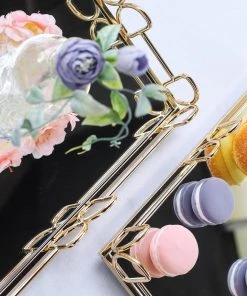 HIER_4730 Disposable Dinnerware Set Of 2 | Gold Rectangle Mirror Decorative Vanity Serving Trays - 13