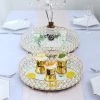 HIER_4730 Set Of 2 | Gold Metal Crystal Beaded Mirror Oval Vanity Serving Tray, Decorative Tray - 15" | 13" Disposable Dinnerware