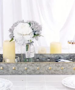 HIER_4730 Galvanized Steel And Wooden Vanity Serving Tray With Metal Handles - 19"x 9"