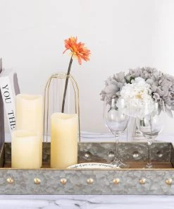 HIER_4730 Galvanized Steel And Wooden Vanity Serving Tray With Metal Handles - 19"x 9"